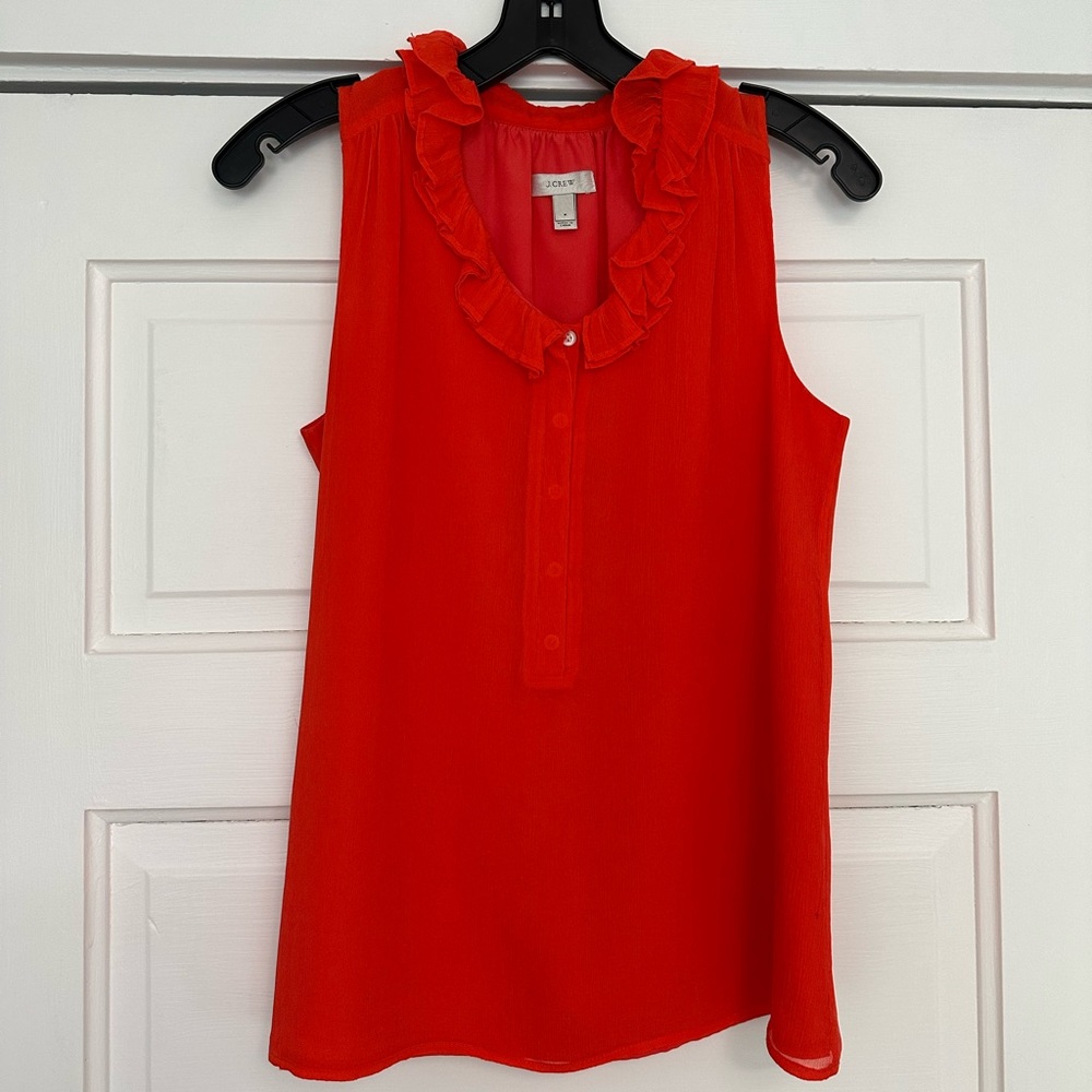 J Crew Silk Ruffle Neck Sleeveless Blouse